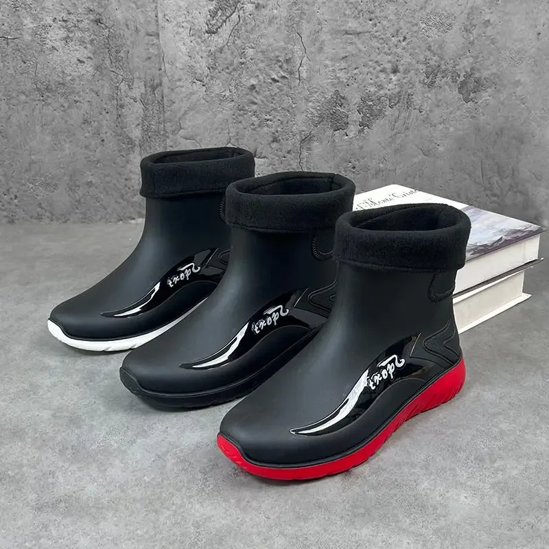 Men's New Short Tube Fashion Winter Outdoor Warmth Waterproof Anti Slip Rain Boots Work Shoes Kitchen Fishing Water Shoes