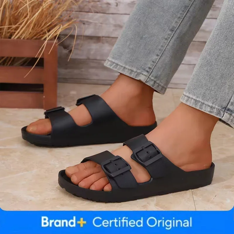 

Мужские повседневные цельные тапочки без шнуровки из ЭВА с простой пряжкой и регулируемой двойной перекладиной, подходящие для дома и улицы, пляжные сандалии