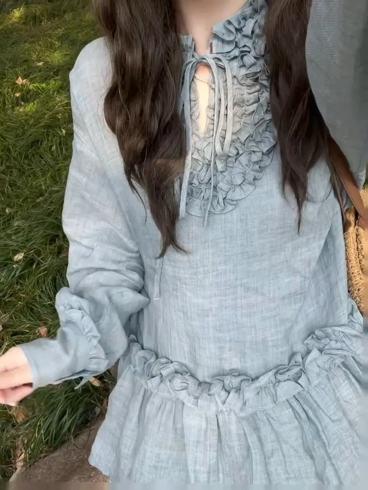 

Ele Loose Women's irt Korean Sle Commute Spring New Design Sensation Small ence Ey Top Flax Ear Flower