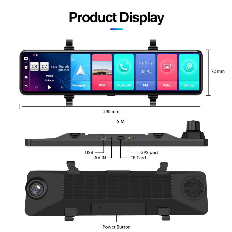 ACCEO-DVR D15 para coche, sistema Android 8,1 y 4G, 3 pantallas divididas, espejo HD 1080P, grabación de vídeo, soporte GPS, ADAS, Monitor de 24