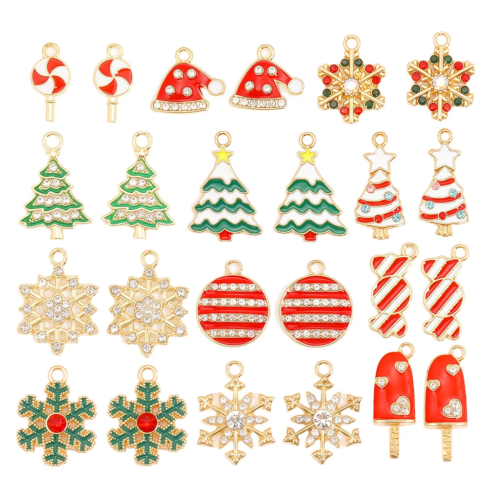 12 Stile Emaille Weihnachten Schneeflocke Weihnachtsbaum Legierung Anhänger Charm für Schmuck handgemachte DIY Zubehör Halskette – Detail 1