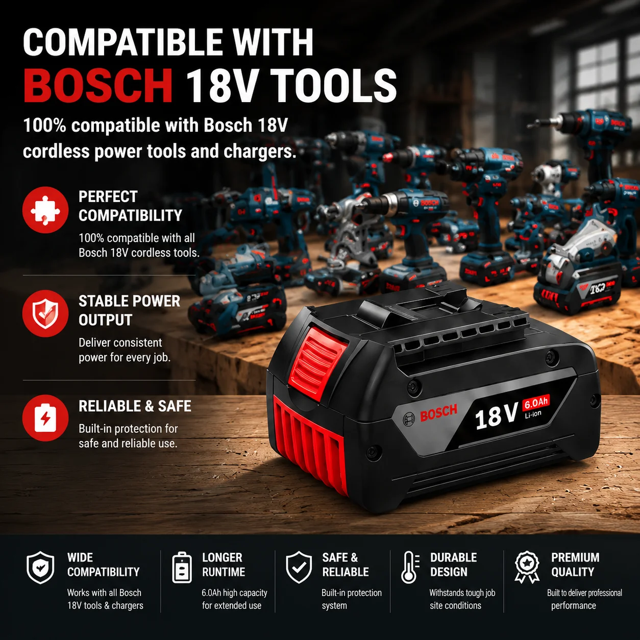 100% Original BOSCH 18V 6.0Ah Battery 6000mAh Li-ion Rechargeable Replacement BAT609 BAT618 GBA18V80 Power Tools