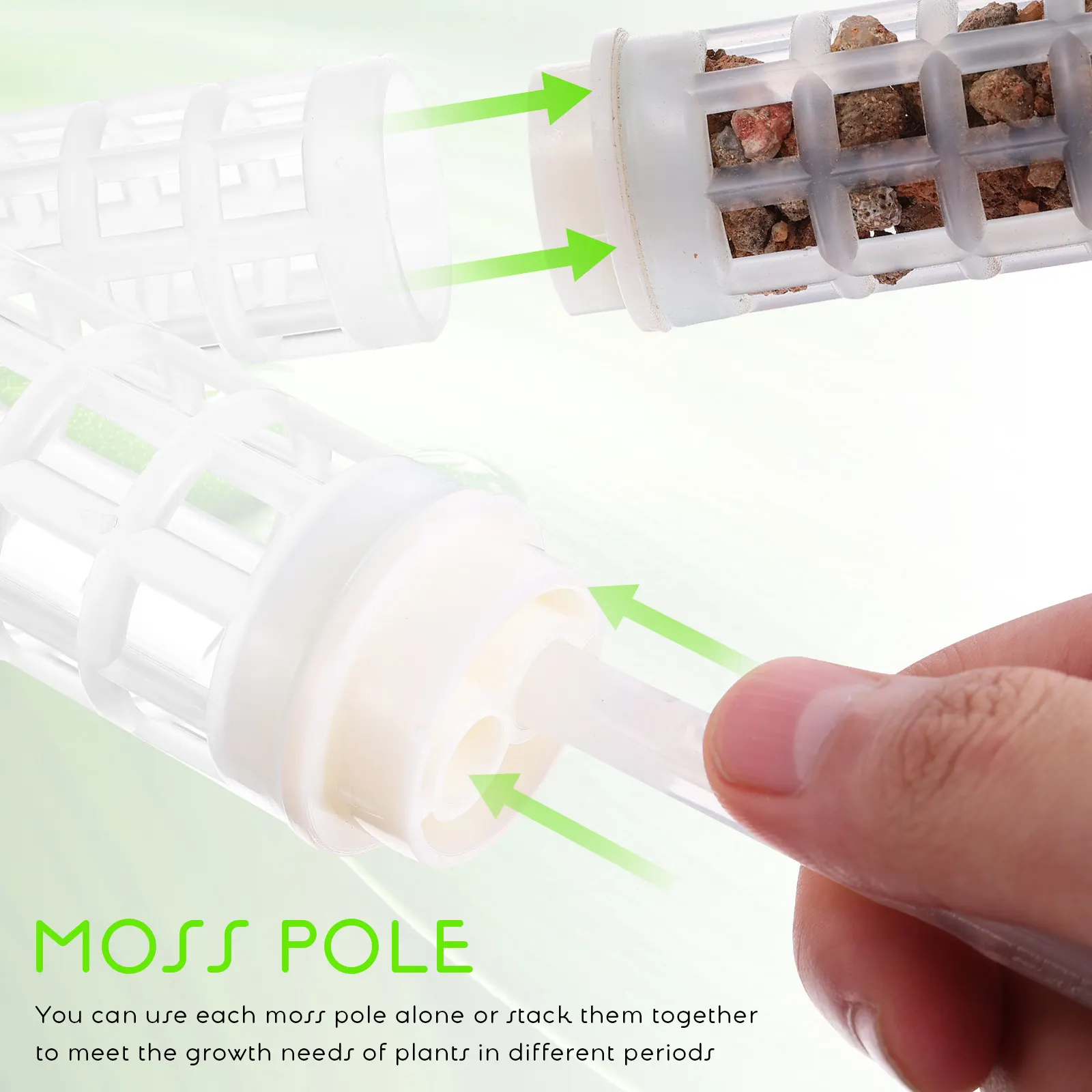 6Pcs Moss Poles Plastic Reusable Moss Stakes for Indoor Climbing Plants Monstera Vines Plant Support Pole with Rope Strings