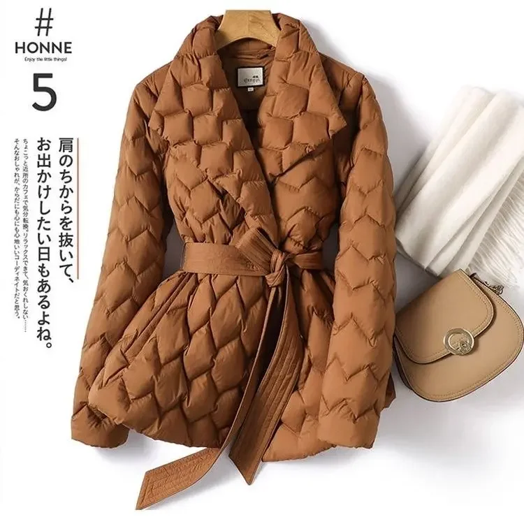 Women Waist Mid-Length Winter Coat Simple Winter Women Kochi Aesthetic Model Chocolate Quilted Light Short Down Jacket