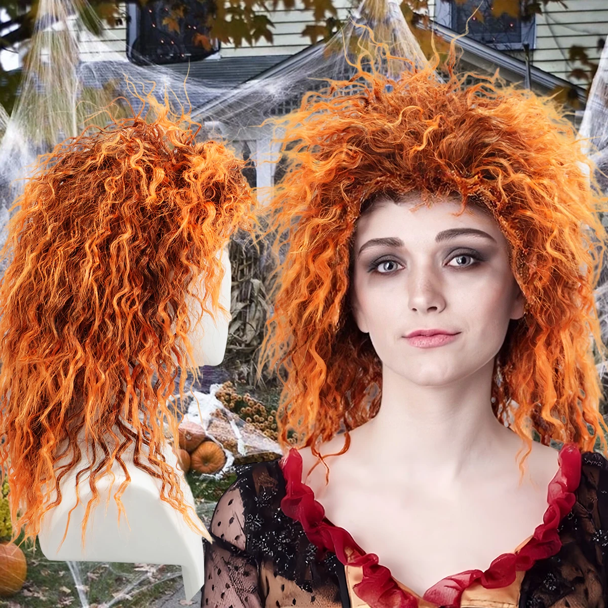 Fluoreszierend grüne, flauschige, kleine Roll-Perücke mit Blasenoberfläche aus Synthetik | Halloween Groteskes Thema Cross-Dressing Lustiges Cosplay – Detail 10