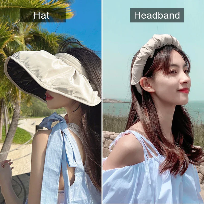 

Summer Shell Sunshade Hat UV Protection Dual Use Hair Hoop Sun Cap for Women Outdoor Beach Foldable Wide Brim Bucket Caps