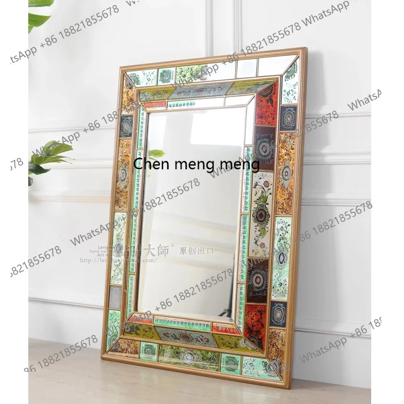 مرآة مكياج مرآة حائط عرقية مطلية يدويًا مقاس A17