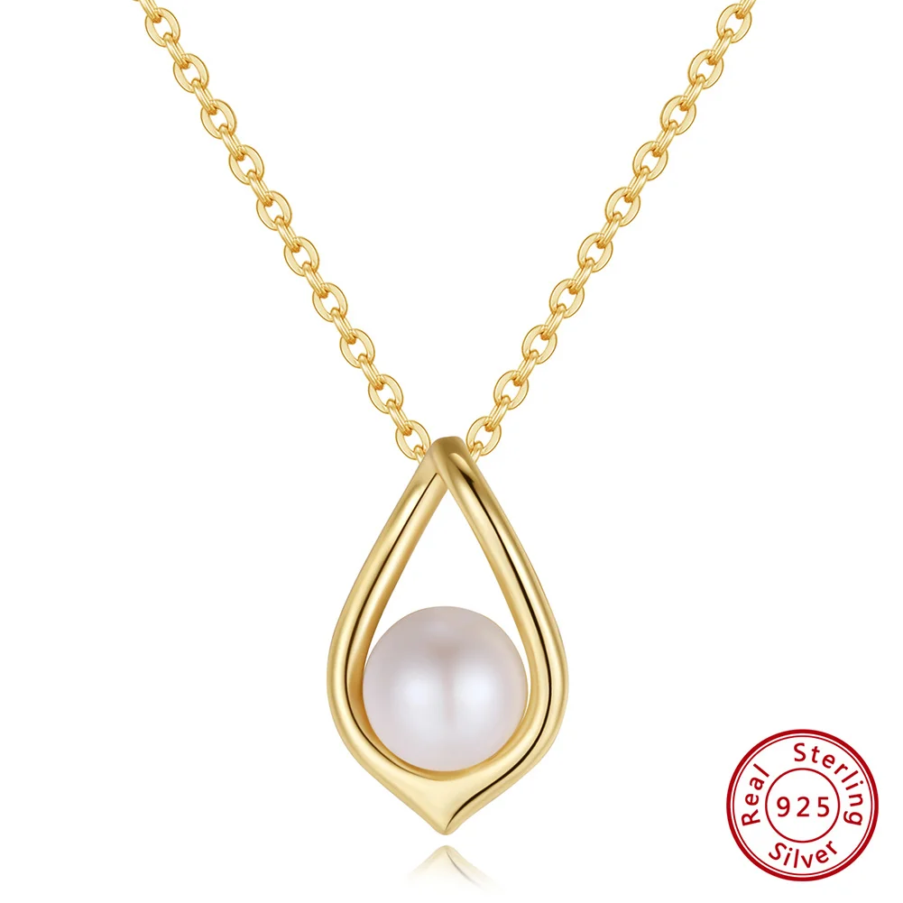 

Kiss Mandy Elegant 14K Gold Plated Pearl Pendant Necklaces Party Luxury Freshwater Pearl Chain Choker Jewelry Girls Gift GPN40