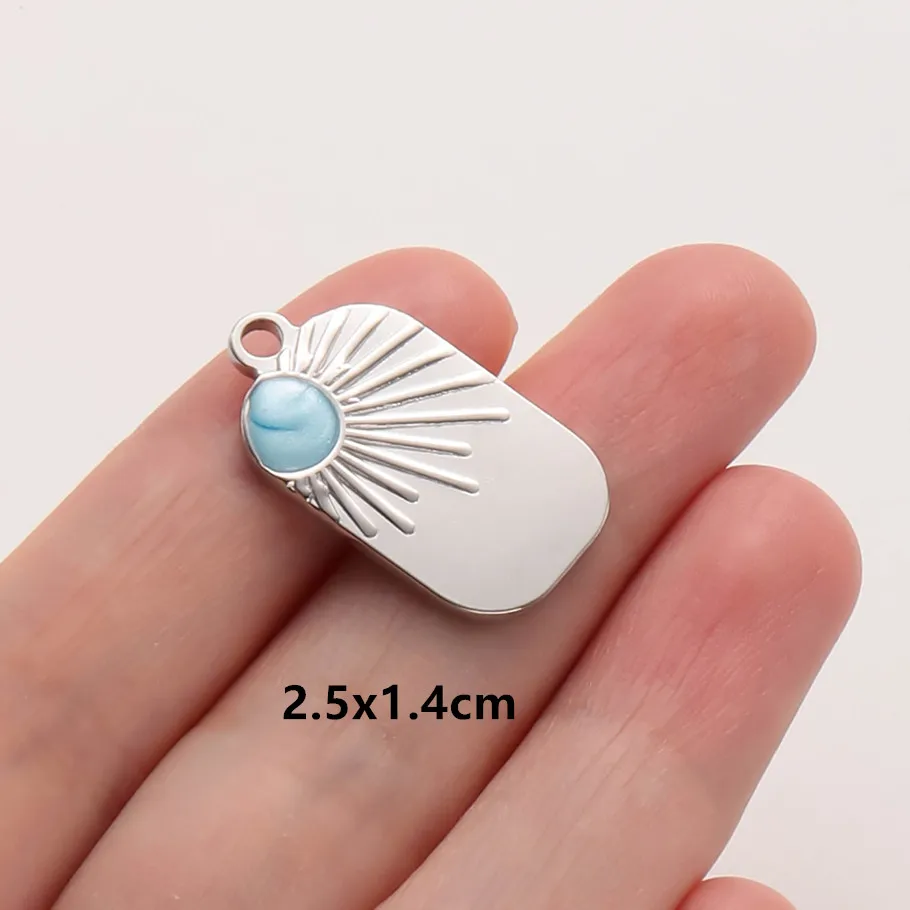 6 Stück Großhandel Blaue Emaille Sonne Mond Stern Anhänger Wicca Zubehör Edelstahl Charms für Schmuckherstellung Halskette Taschenanhänger – Detail 12