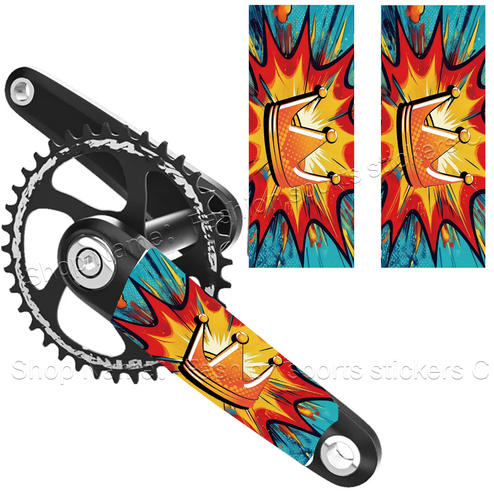 1 Set Pop Art Crown Waterproof PVC Crank Arm Stickers, Compatible with MTB Road Bike Crankset Decoration
