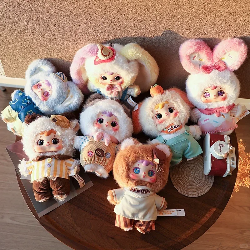 Samuel Ding! É chá-tempo 100% série caixa cega de pelúcia boneca bonito exibição de mesa na moda saco de brinquedo pingente caixa misteriosa presente de aniversário