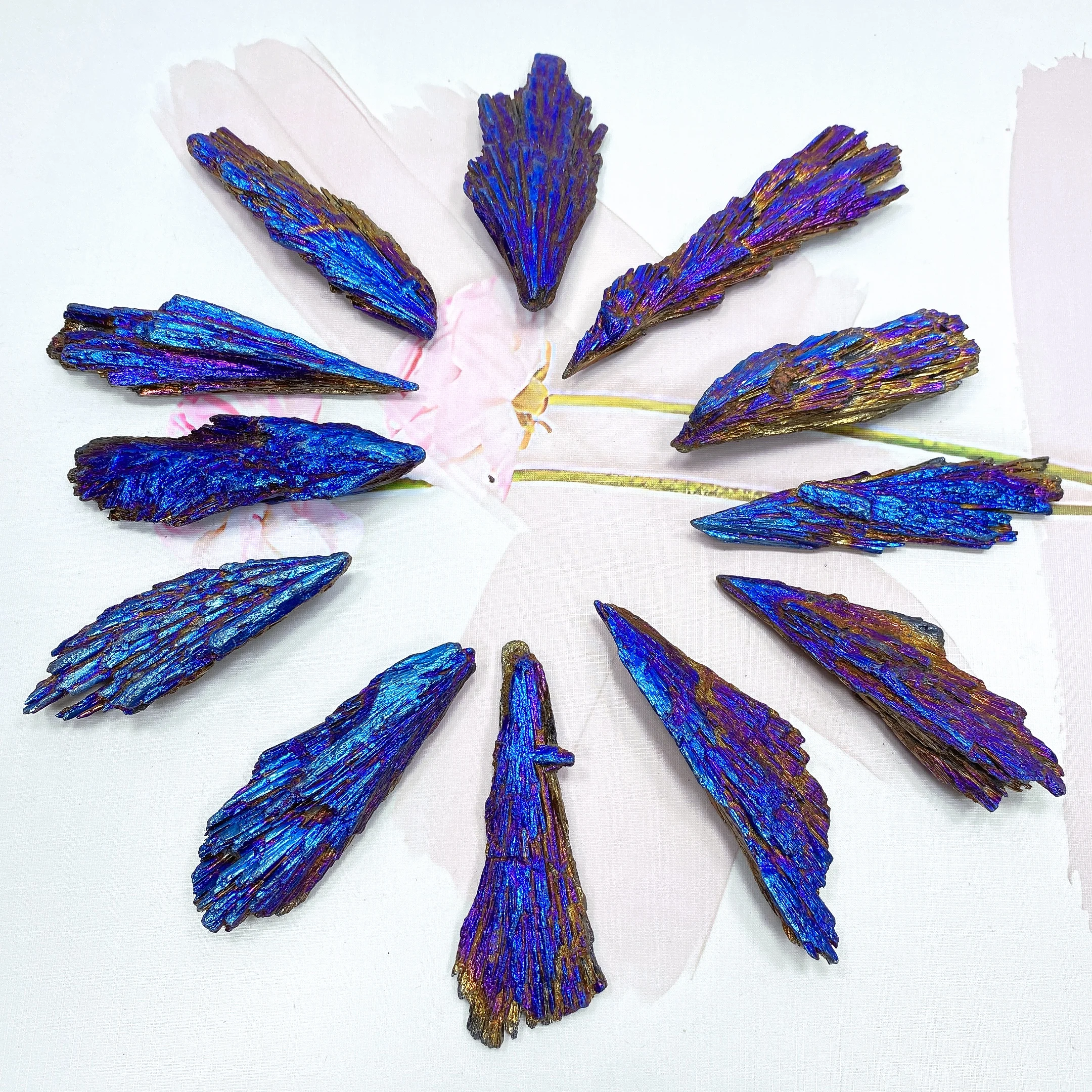 Natural Colorful Tourmaline Electroplated Mineral Rock Stone Titanium Coated Crystal Specimen Healing Home Decor Peacock Feather