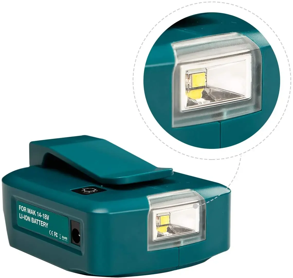 

For Makita ADP05 14.4V/18V Lion Battery Dual USB Converter Port with LED Light Spotlight Outdoor Flashlight