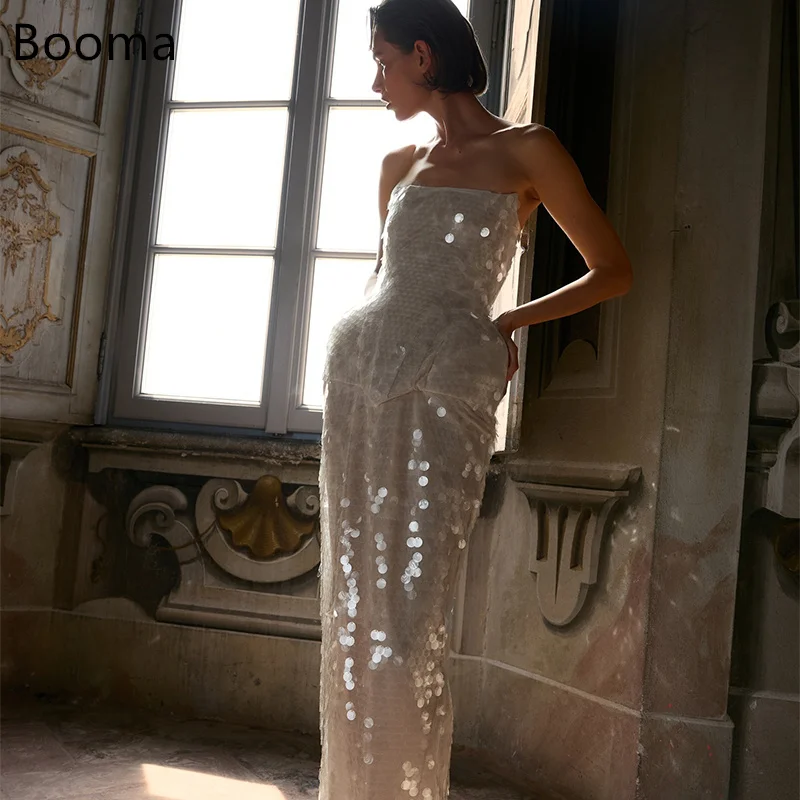 

Booma Mermaid Shiny Wedding Dresses Strapless Long Elegant Floor-Length Sleeveless Simple Brides Gown Custom Made 2025