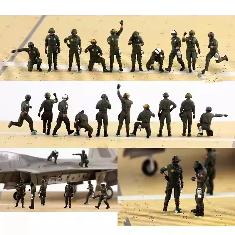 1:72 Scale Model 10 Pcs Action Figure Air Force pilot command Aircraft Carrier Ground Service Handling Toys DIY Scene Accessory
