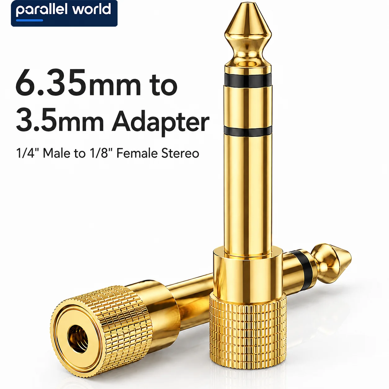 2Pcs 6.35mm to 3.5mm Stereo Headphone Adapter 1/4 Male to 1/8 Female Gold-Plated TRS Adapter for Headphones Guitar Amp Mixe