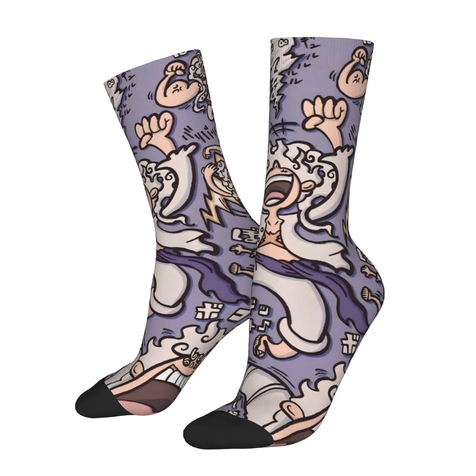 Funny Sock One Piece Luffy in Gear 5 Vintage Seamless Pattern Printed Men Socks Novelty Men's Socks