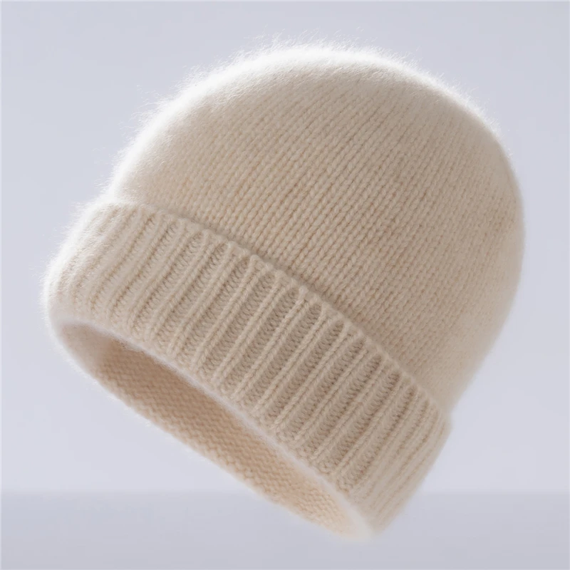 High-End 100% Cashmere Hat Autumn Winter Thickened Warm Ear Protection Knitted Hat Unisex Wool Hat Head Wrap Versatile Hat