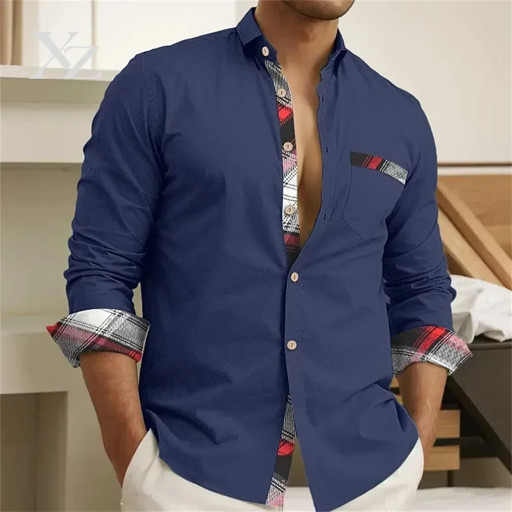 Men's Premium Button Up Shirt Solid Color Lapel Daily Casual Pocket Long Sleeved Striped Cuffs Comfortable Stylish Design