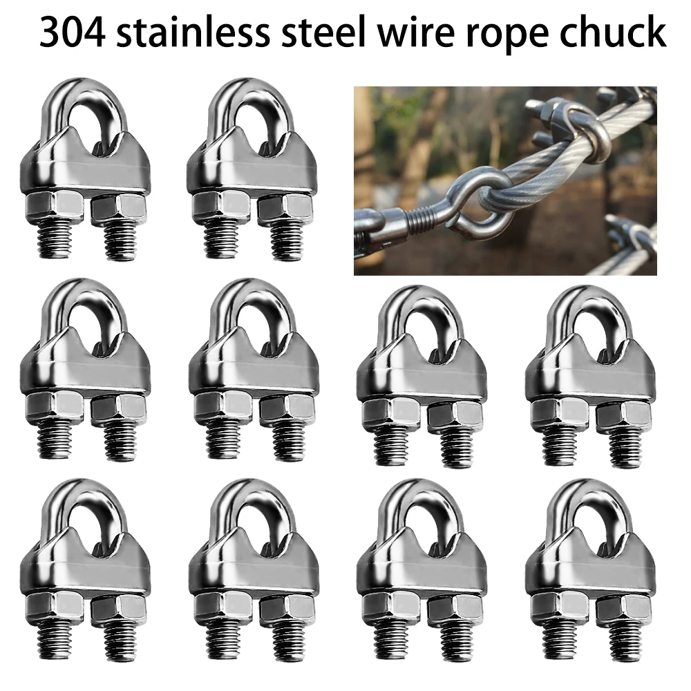 5-10pcs Waterproof U-Shaped Cable Clamp Stainless Steel Wire Rope Fixing Clips Sling Fastener Accessories For 1/2/3/4/5/6/8/10mm