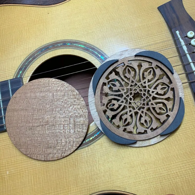 Guitar Wooden Soundhole Sound Hole Cover Block Feedback Buffer Mahogany Wood for 40/41 Inch Acoustic Folk Guitars