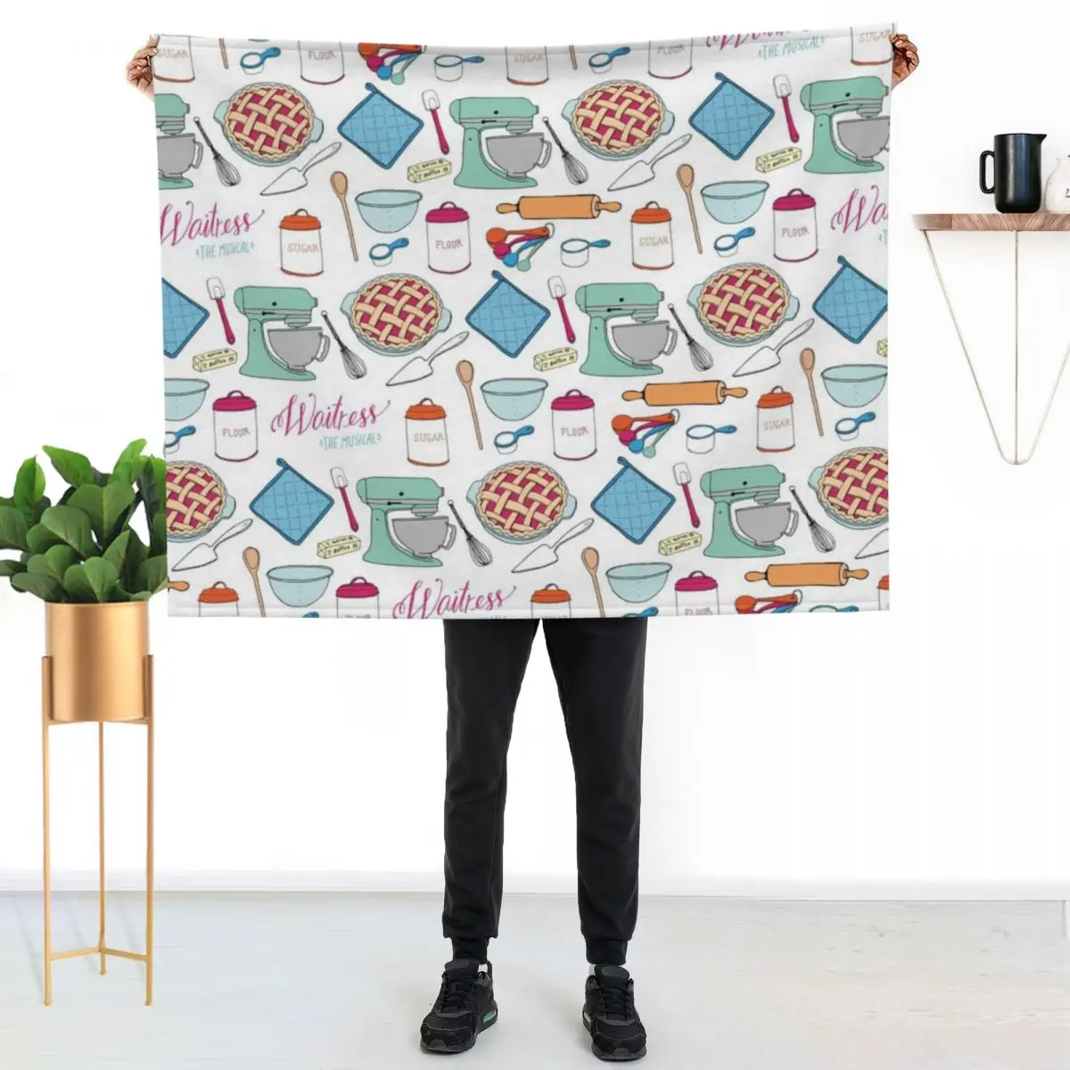 Waitress the Musical cherry pie print, mixer, sugar, butter, flour - Broadway, West End Throw Blanket Designers Thin Blankets