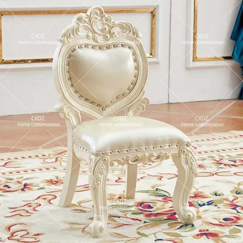 European Style Small Solid Wood Chair Household Backrest Stool for Living Room Dining Shoe Changing Writing Learning Coffee