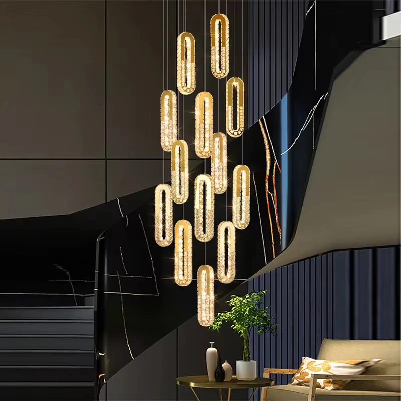 GOLD Home Decor Duplex Modern dining room Staircase Chandelier Living Room LED Interior lighting Crystal chandelier