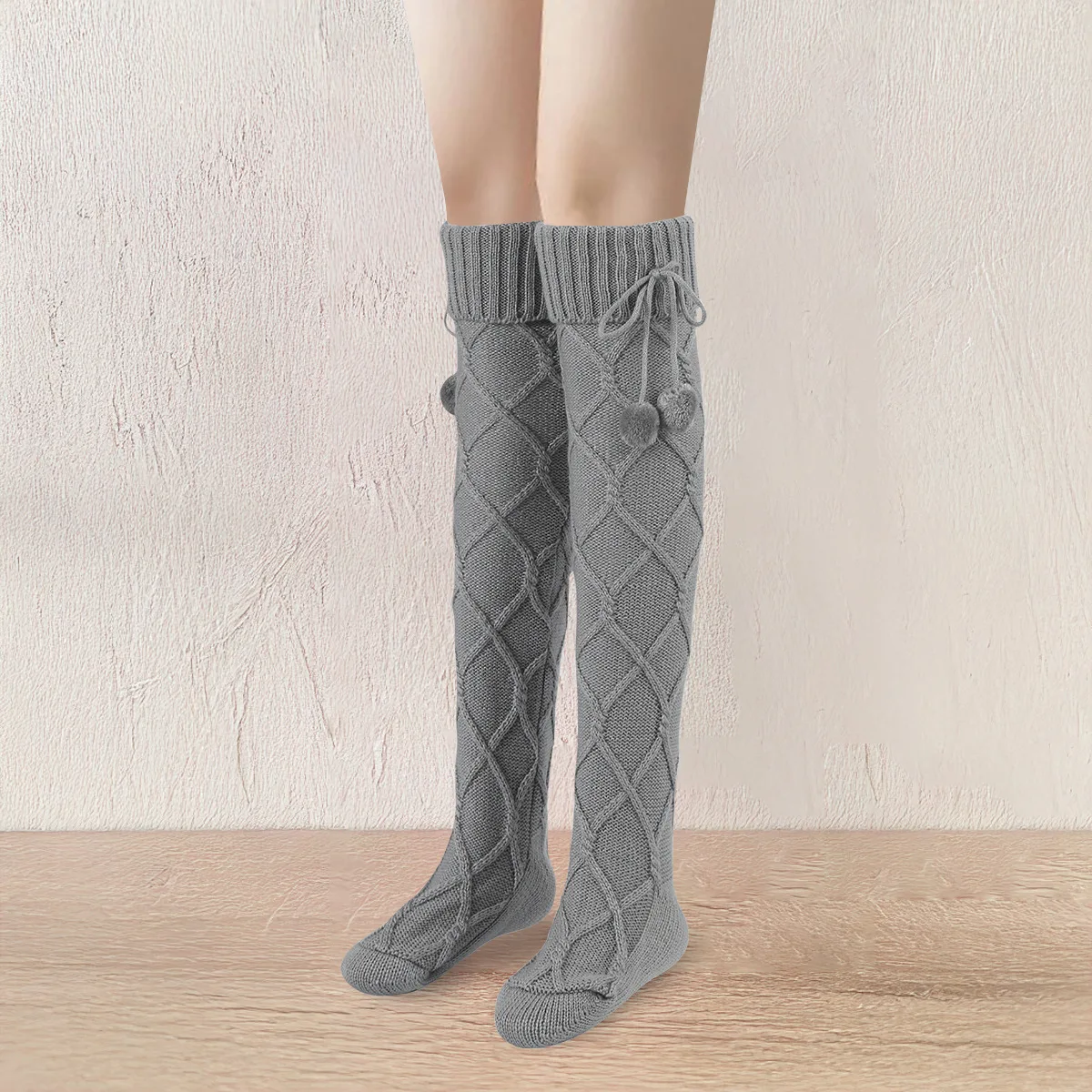 

Japanese Style Knee High Socks for Women Warm Plush Lined Solid Color Knitted Leg Warmers JK School Socks