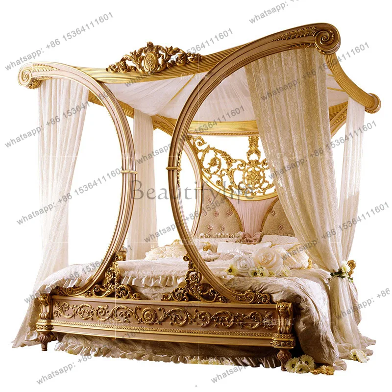 

European neoclassical master bedroom bed 1.8 meters bed French fabric princess bed palace shelf furniture