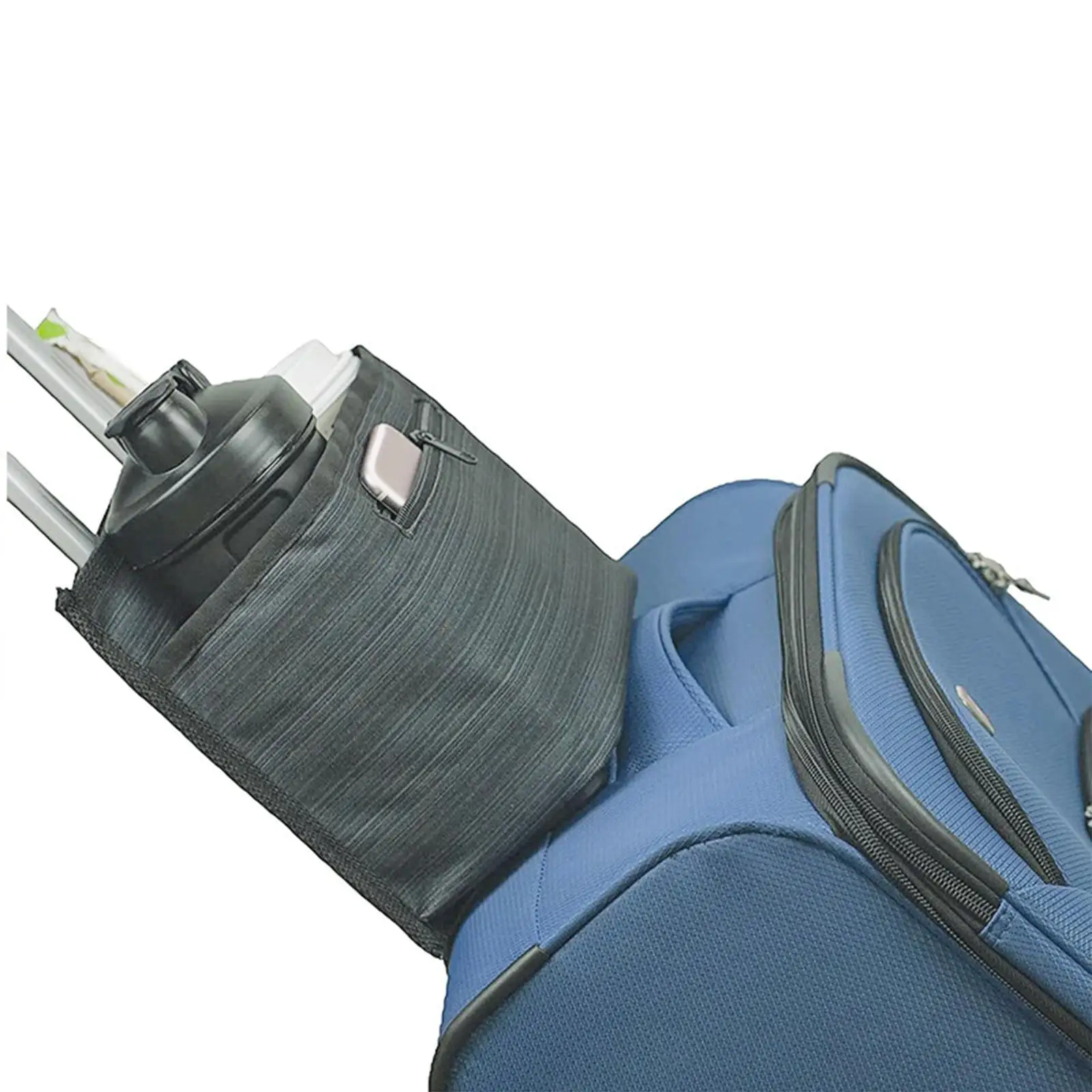 Suitcase Drink Holder Travel Luggage Cup Carrier for Coffee Mug and Tumbler Front Pocket Two Drinks Back Pocket Phone Passport