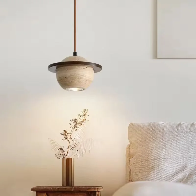 

Minimalist Wabi Sabi Travertine G9 Chandelier Bedside Rustic Yellow Cave Stone Pendant Light for Dining Room Bedroom Living Room