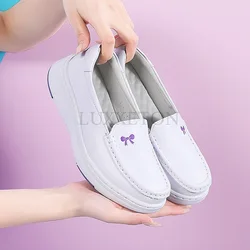 Genuine Leather Women Flat Shoes Slip on Moccasins Women Loafers Healthy Work Walking Soft Non Slip Hospital Nurse Shoes