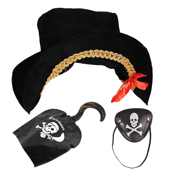 Captain Jack velvet pirate sailor hat and pirate eye patch mask