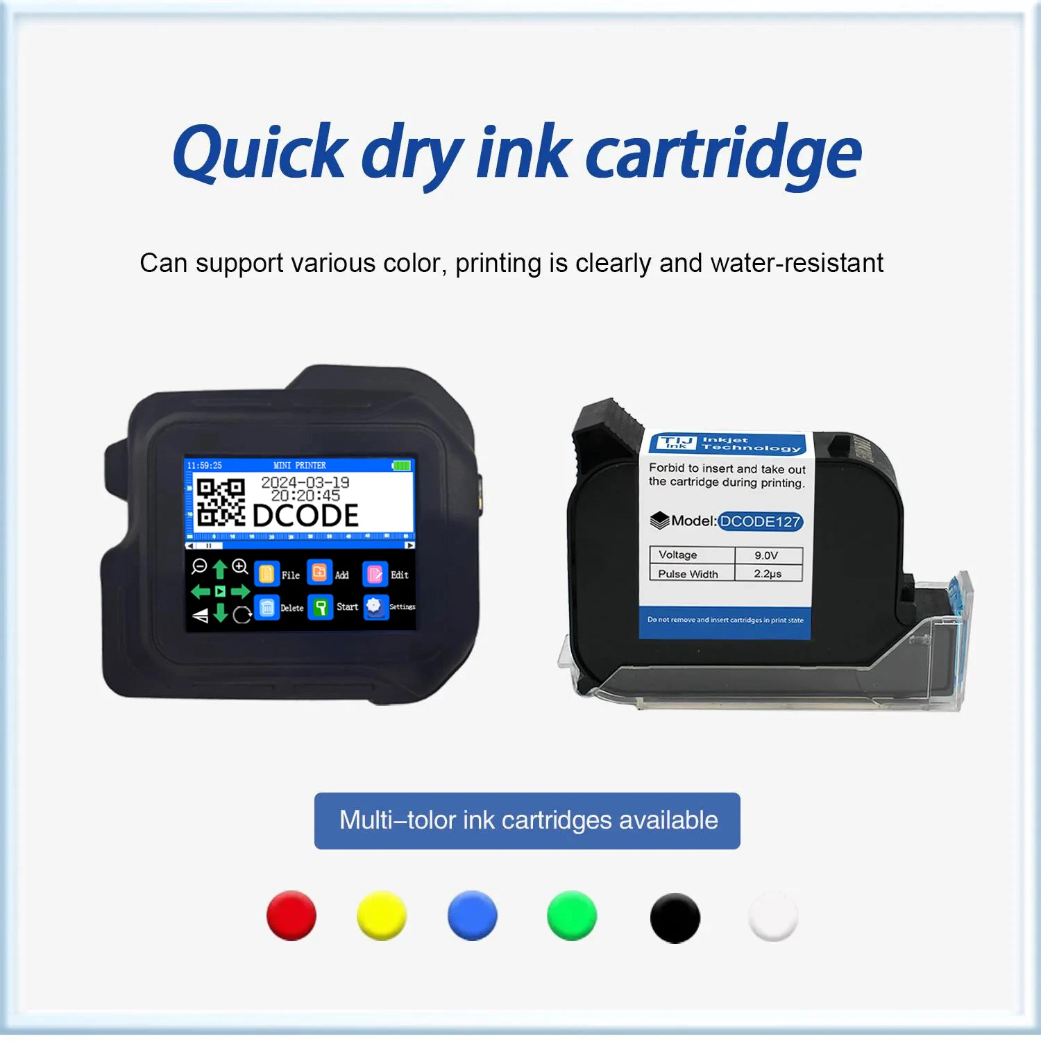 Imagem -03 - Dcode-mini Impressora Térmica Portátil Inkjet Não-criptografado qr Barcode Counter Logo Data Label Máquina de Codificação Dc98 127 Milímetros