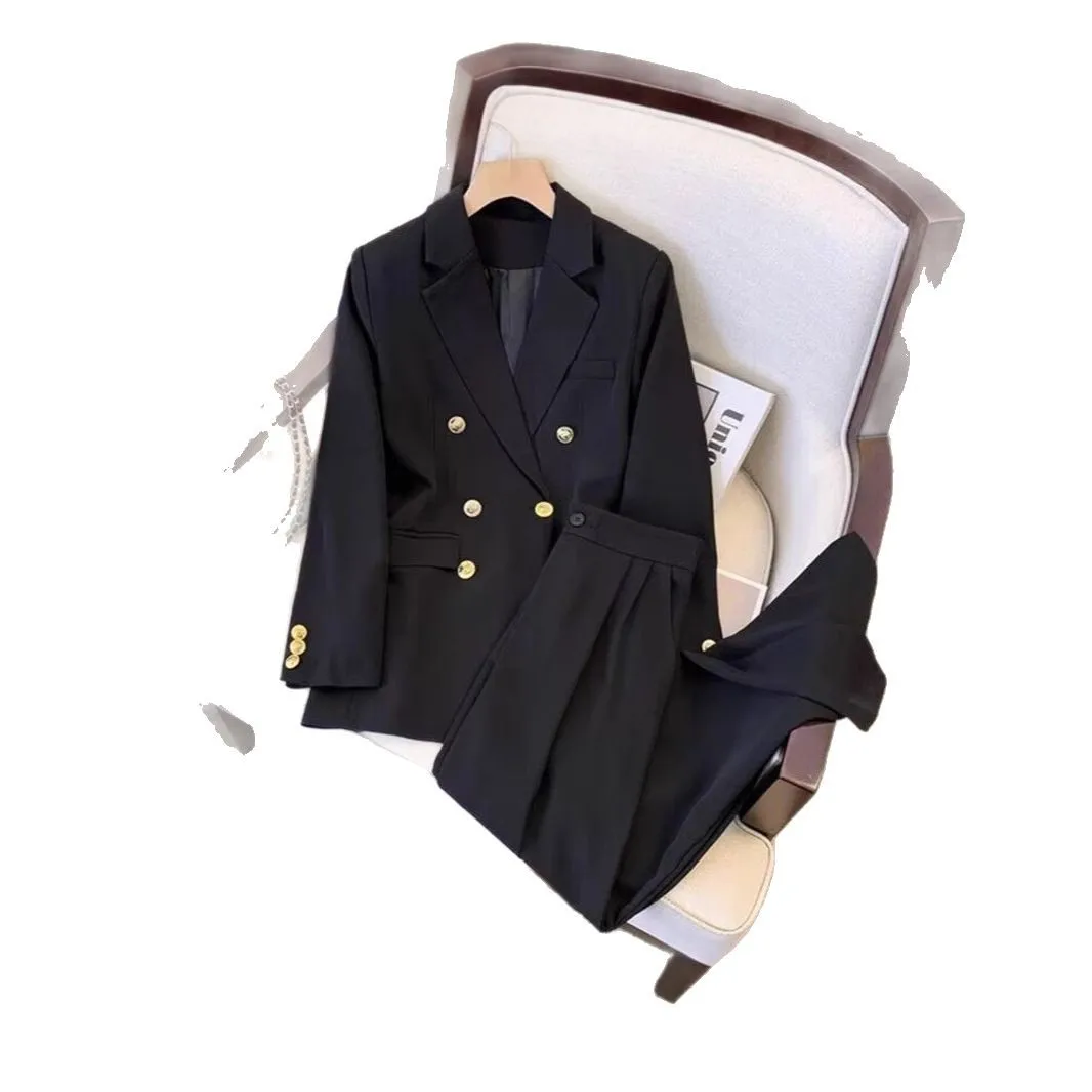 

Новый модный деловой повседневный костюм-двойка из полиэстера для женщин, осенняя коллекция 2026 года, свободный крой, элегантный, молодежный, премиум-класса