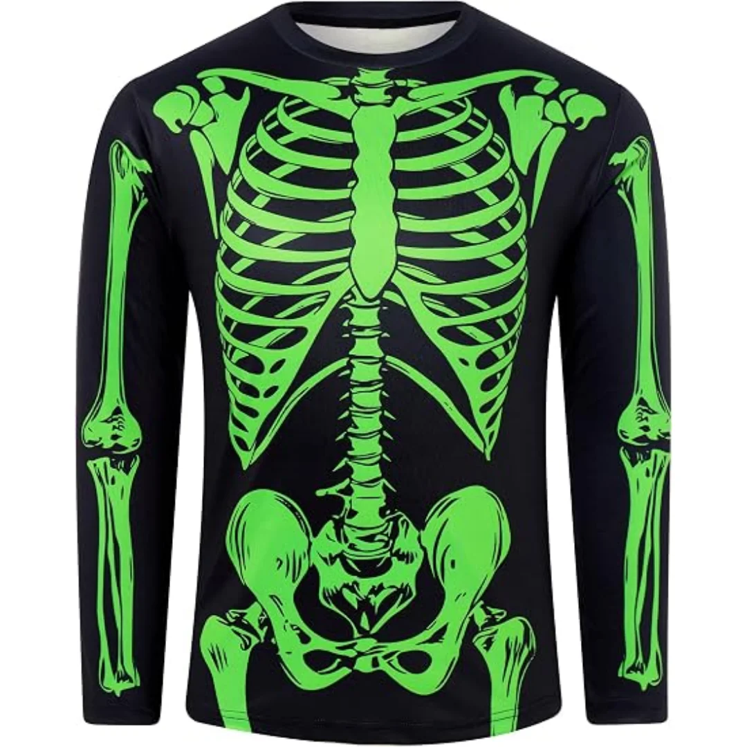 Halloween Skeleton Long Sleeve T Shirt Men Womens 3D Print Skull Bone Costume Top Unisex Horror Party Cosplay Tee Kids Tshirt ﻿