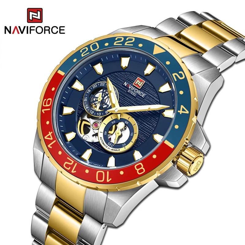 

NAVIFORCE Wristwatches Men Automatic Mechanical Movement Casual Fashion Stainless Steel 10ATM Waterproof Watch Relogio Masculino