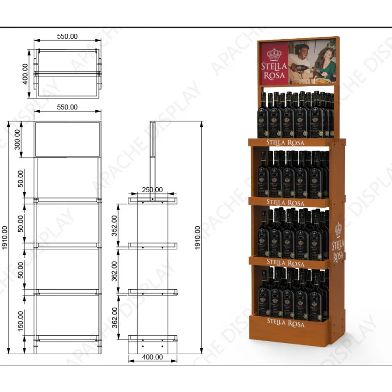 custom.Customized Multi - Layer Wooden Wine Storage Display Stand Supermarket & Retail Stores