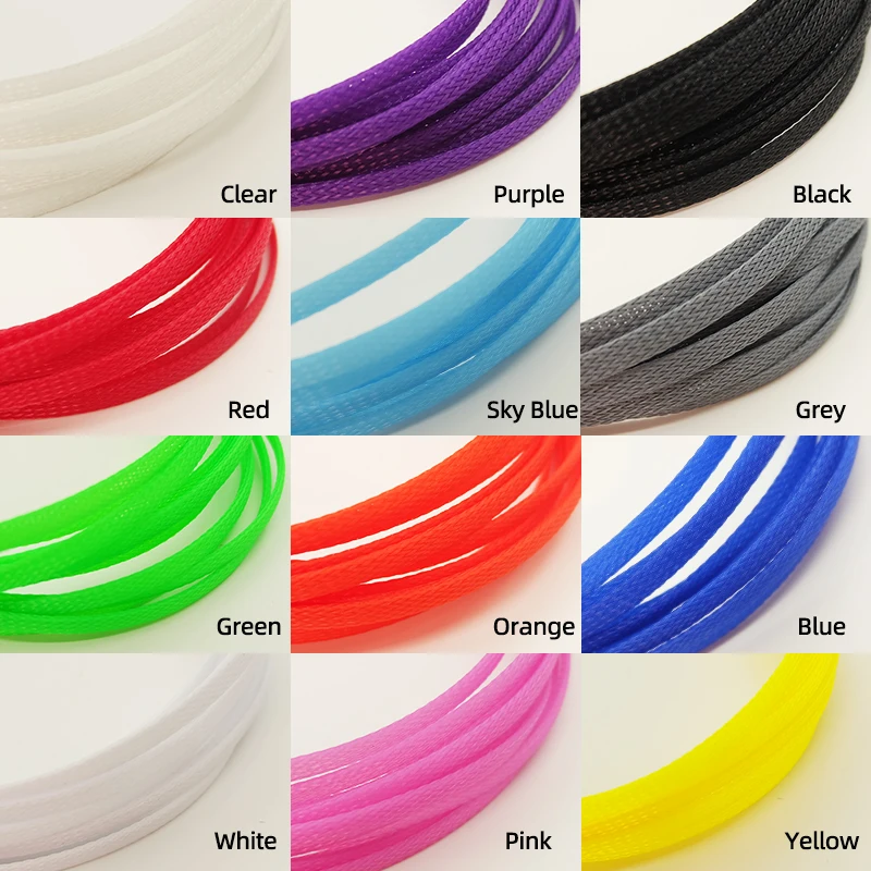 Insulated PET Braid Sleeving 3/4/6/8/10mm Tight 5/10/50M High Density Wire Wrap Sheath Protection Black Red Cable sleeve