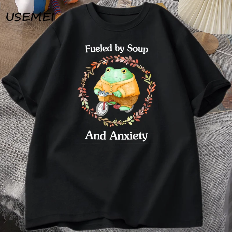 Soup and Anxiety T-shirt Funny Frog Graphic Tshirt Cotton Short Sleeve T Shirt Unisex Printed O Neck Tee Shirt Mens Clothes