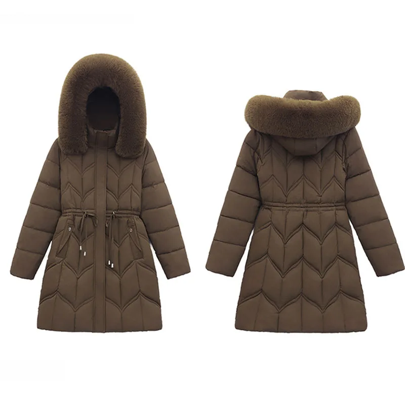 Parkas de plumón para mujer, chaqueta larga con cuello de piel grande, abrigo Delgado grueso, ropa de abrigo de algodón con capucha, moda de invierno, 2024