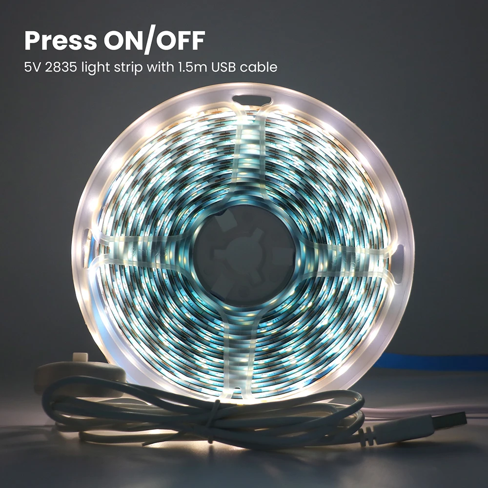 DC 5V 2835 LED Strip Light 60LEDs/m Flexible Led Tape Ribbon with Dimmer Switch for Under Cabinet TV Backlight Light