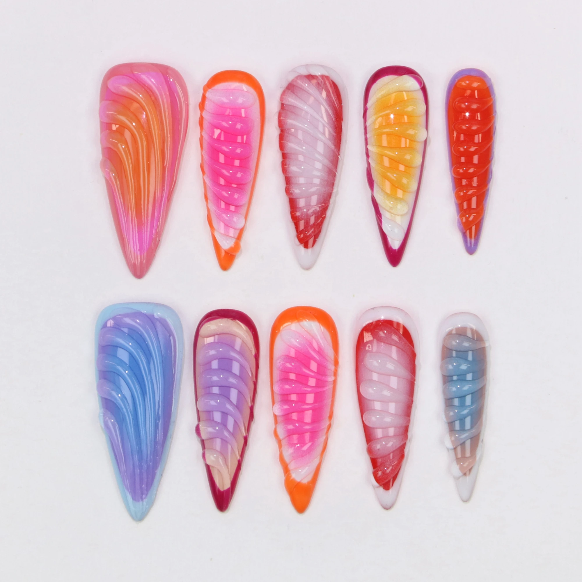 

10 шт. Y2K 3D ручной работы индивидуальный дизайн роскошные длинные шпильки пресс на ногтях, роскошные королевские красивые цветы витражи на ногтях