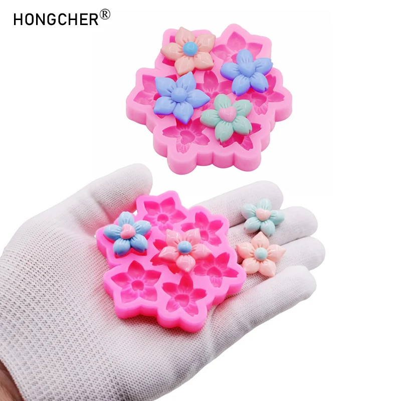 Fünfblättrige Blume Blumenharz Schmuckzubehör DIY Creme-Kleber Handyhülle Haarnadel Schuhschnalle Dekoration Gießform