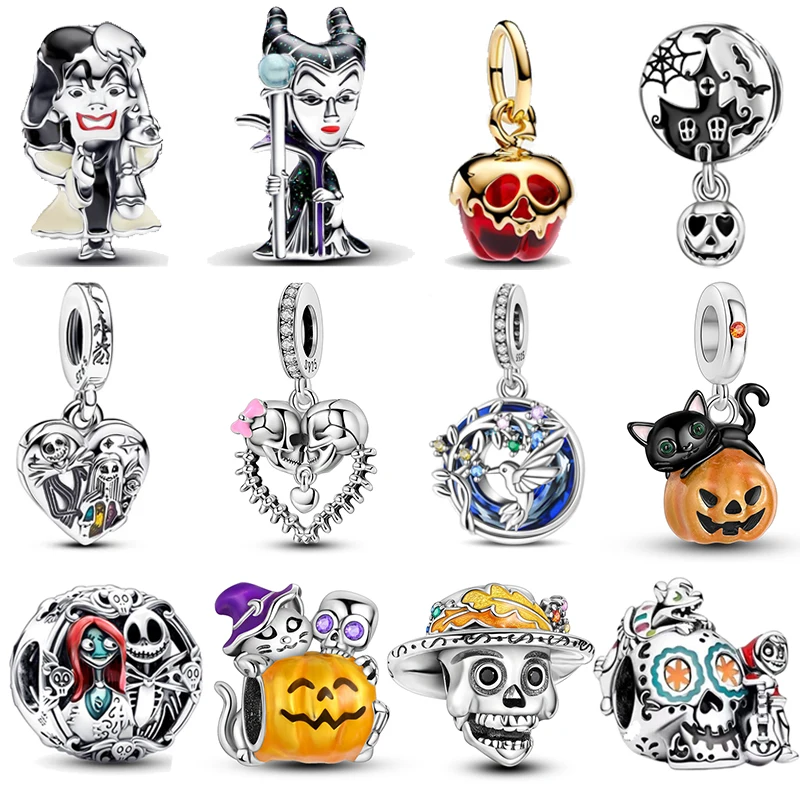 Halloween Charms Beads Amulet Pumpkin Head Ghost Skull Pendant Fits Original Pandora Bracelets Jewelry 925 Silver Christma Gift