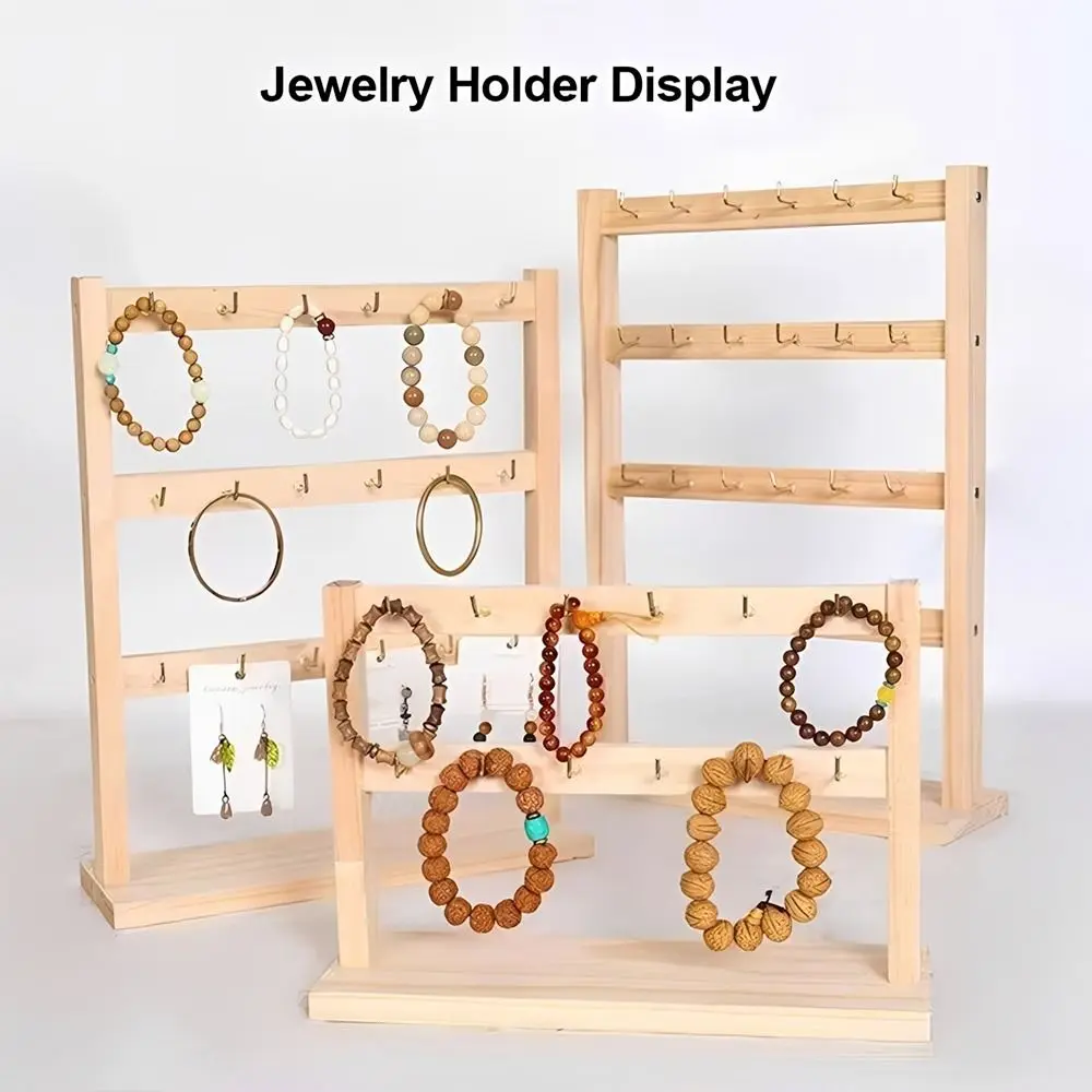 Wooden Bracelets Display Rack Jewelry Storage Spacious Jewelry Holder Display with Hooks Multi-Functional Jewelry Rack