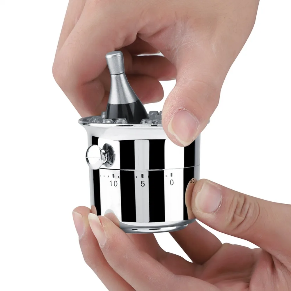 Stainless Steel Plastic Mechanical Kitchen Timer Loud Alarm Silver Wind-Up Timer Bucket Shaped No Battery Needed Countdown Timer