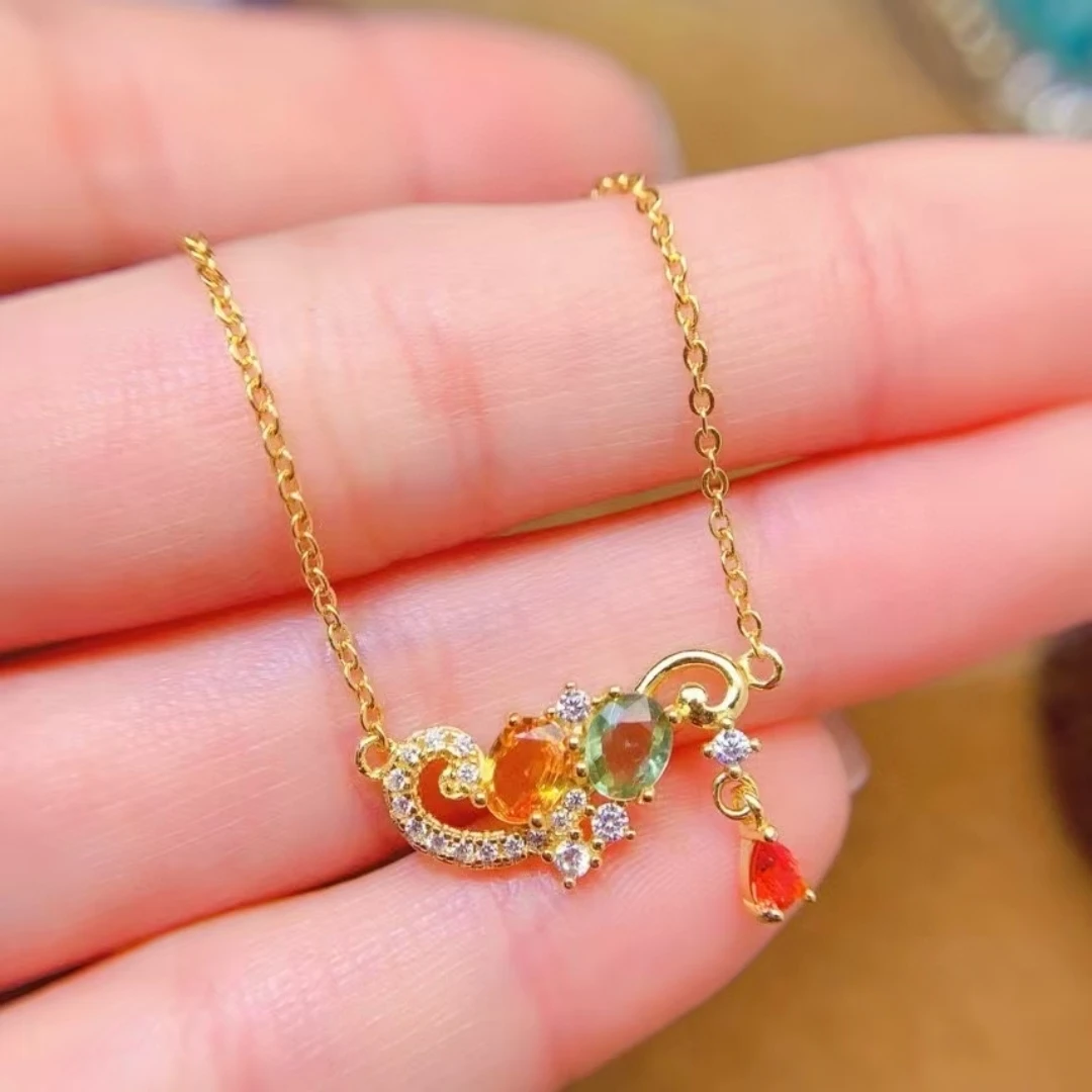 KJJEAXCMY Natural Colorful Sapphire Necklace S925 silver , electroplated locking color process, high clarity Full of luster