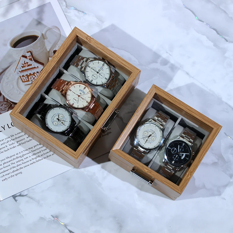 WELLZONE новый стиль бамбуковая деревянная коробка для китайских часов большой емкости классический футляр для хранения часов цвета орехового дерева